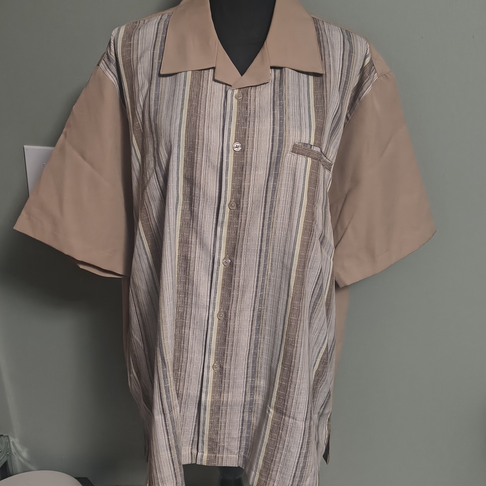 Haband Men's Striped Dress Shirt - Brown and Cream
